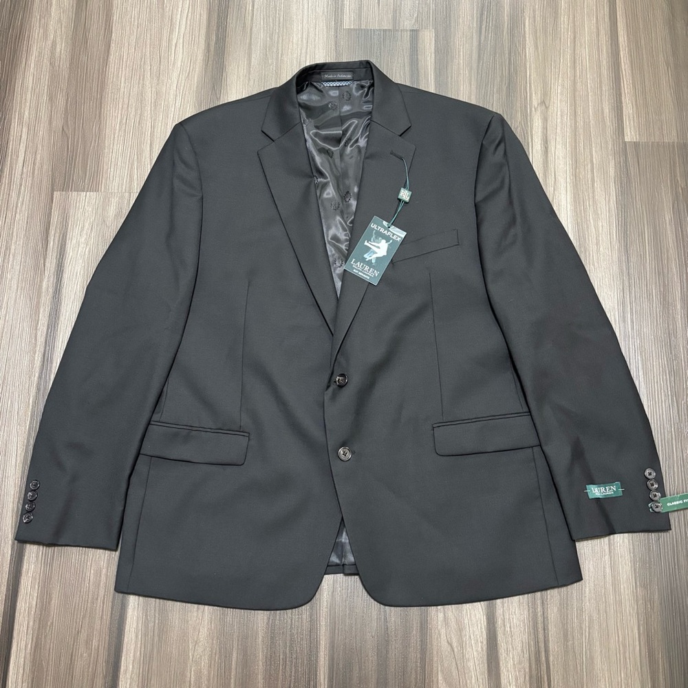 Lauren Ralph Lauren Suit Jacket Mens 46R Black Lattimore Classic Fit Vented Wool